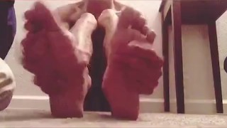 Giving my pink dildo a footjob