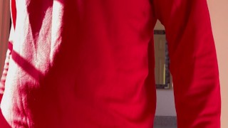 Wearing My Xmas Red Shirt While Cumming and then Peeing