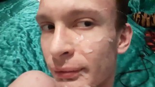 Giving myself a white christmas cum facial!