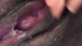 Close up of virgin pussy masturbating and white cum comes out at the end 