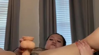 Sexy Asian babe fucks her tight whole with a massive toy 