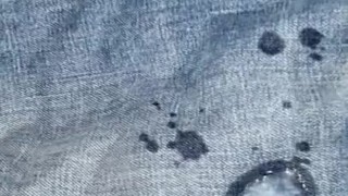 man masturbates and makes strong cumshot in jeans