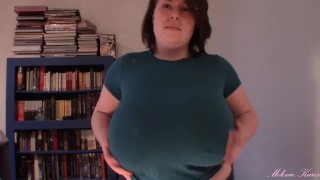 Huge boob tit drop blue shirt