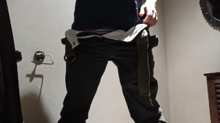 Toilet, uncut cock pissing