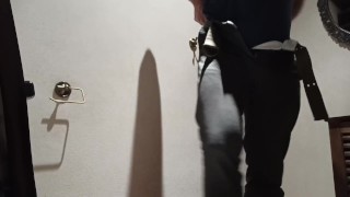 Toilet, uncut cock pissing