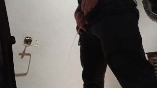 Toilet, uncut cock pissing