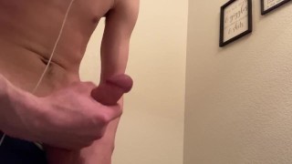 White teen with abs stroking cock