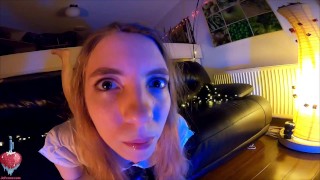 Xmas blowjob with leaking cum out of her mouth and feet in the air plus behind the scenes