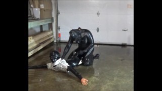 gasmasked frogman humping captured jock dummy in his flooded lair
