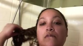 BBW Soaping up some titties in the shower