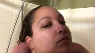 BBW Soaping up some titties in the shower