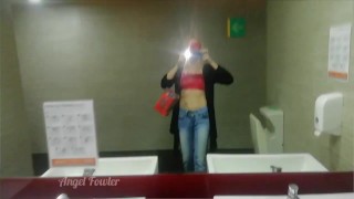I went to pee in the cinema toilet. POV spying Tik Tok 