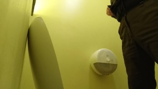  Pissing in a yellow public toilet