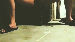Pissing on crate outdoors while waist training