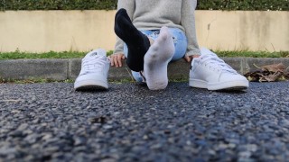 Candid girl shoeplay fetish
