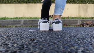 Candid girl shoeplay fetish