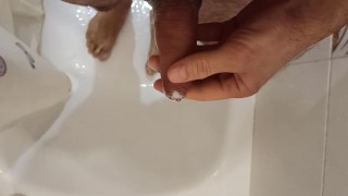I lathered my cock and piss in the bathroom.