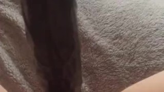 Fucking my tight pink pussy with moms huge bbc dildo & squirting everywhere
