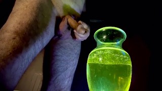 Hot Rank Piss Session - hung hunk fills a jar with piss 