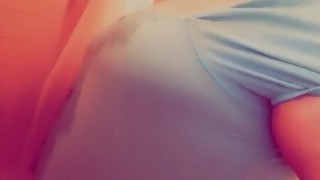 Tight shirt and big boobs shower scene 