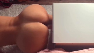 Naughty MILF with big ass mounts dildo and makes herself cum masturbating doggy style 