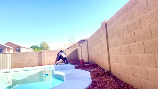 By the pool waiting 