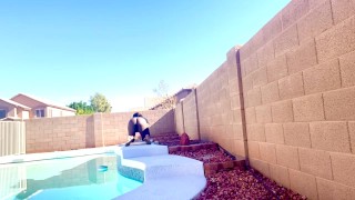 By the pool waiting 