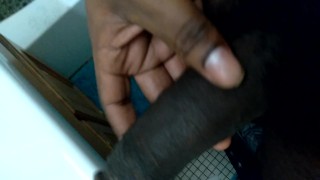 Jerking off my big black dick in bathroom