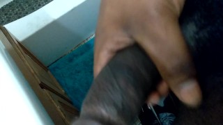 Jerking off my big black dick in bathroom