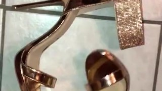 Girlfriend New Gold Heels Cummed