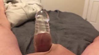 I jack off and cum inside a cock sleeve