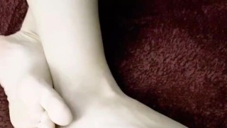Masterbation with latex gloves