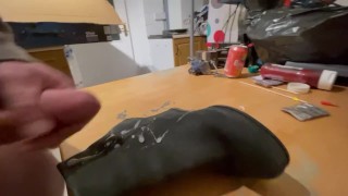 She cheated so I splashed cum all over her boots before I left the house