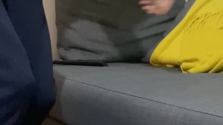 Wanking in jogging bottoms, my big cock cumming.