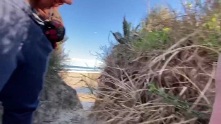 Cruising at the beach handjob rock hard dick
