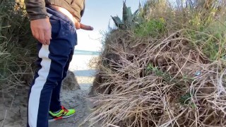 Cruising at the beach handjob rock hard dick