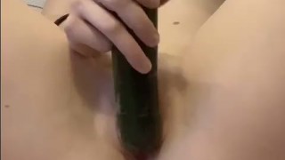 Blonde Babe Fucks Herself with Zucchini