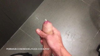 Watch me jerk my giant cock at work.. I drop a big tasty cum load on the bathroom floor ;)