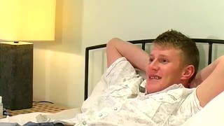 Blond British jock Michael B jerks off his dick and cums