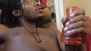 Watching pretty ass lightskin get fuxked while I stroke my big black dixk with my head honcho toy