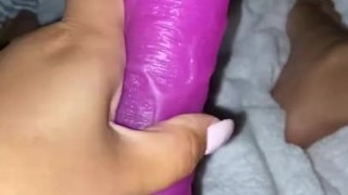 MIXED SLUT with a double sided dildo pounds pussy