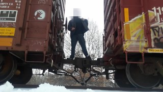 Pissing and Messing Around on an Abandoned Train (no cum)