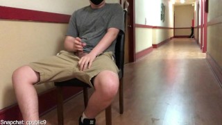 JERKING OFF AND CUMMING ON SELF IN HOTEL LOBBY (REAL PUBLIC)