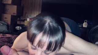 Gilf mother in law sucking me dry and showing cum and swallowing.