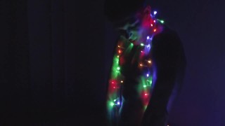 Jerking off in Christmas lights
