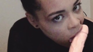 Big Lip babe Sucking Big Dildo 