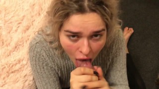 Euro slut sucks and drinks COFFEE with my CUM!