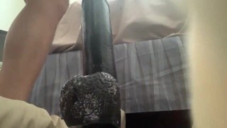 Twink riding Big Black Dildo for the THIRD time!!