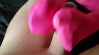 Laura XXX model 2021 footjob on pink nylon