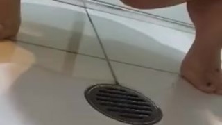 Desperate teen panty pee on bathroom floor